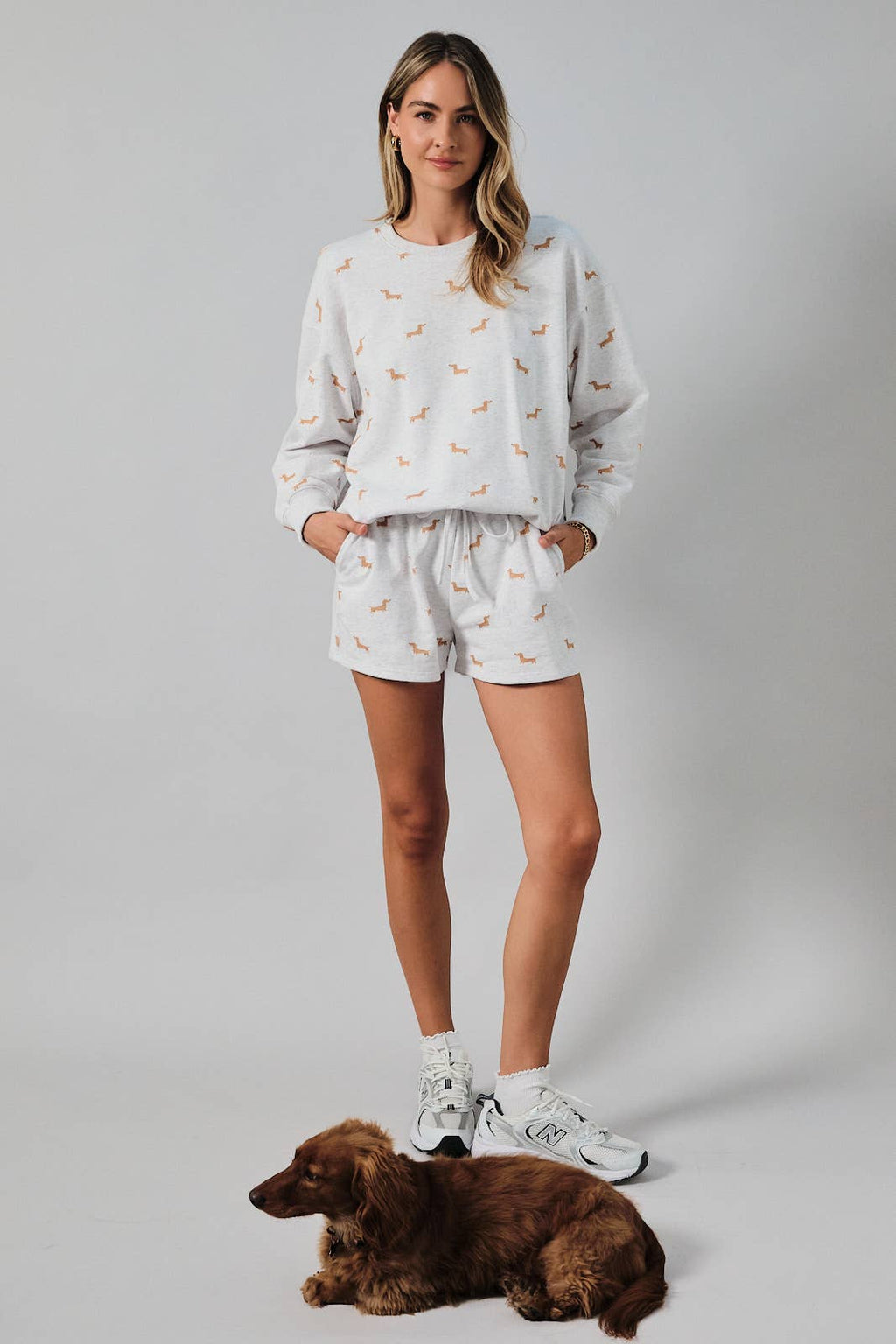 Round Neck Long Sleeve Dog Print Sweatshirt