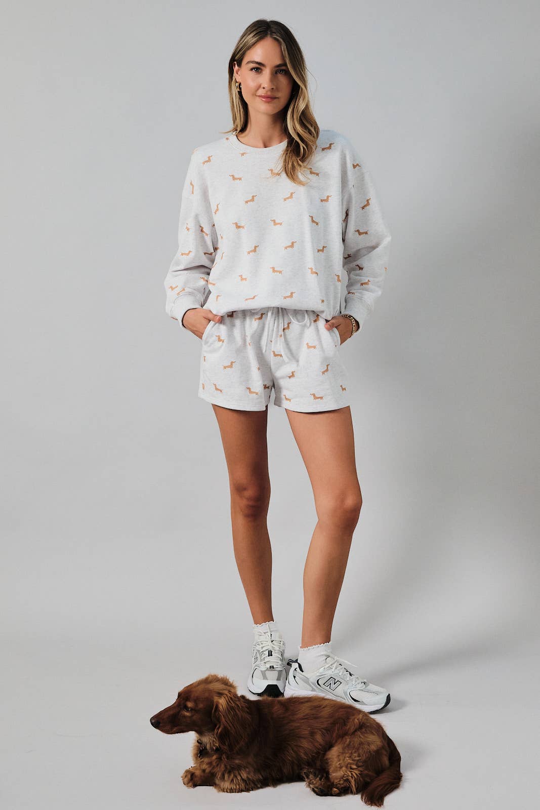 High-Waist Dog Print Sweatshorts