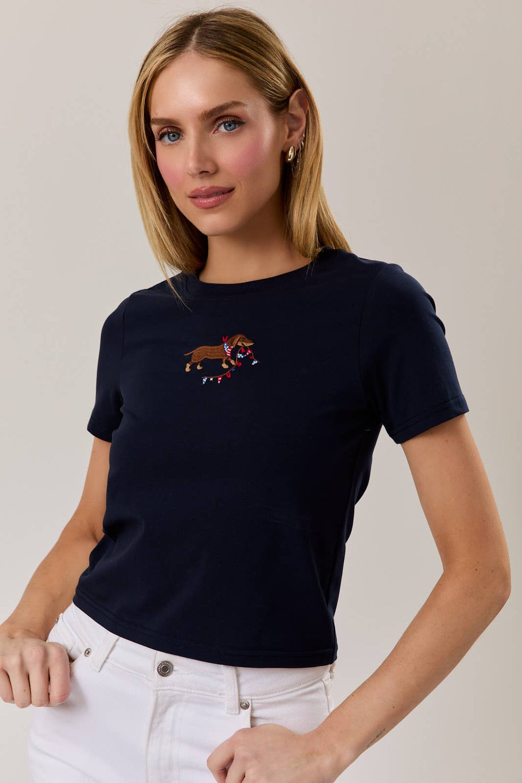 "USA Dog" Embroidered Crew Neck Short Sleeve Tee