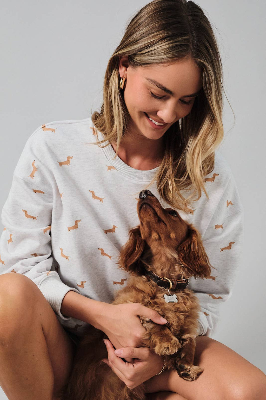 Round Neck Long Sleeve Dog Print Sweatshirt
