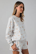 Round Neck Long Sleeve Dog Print Sweatshirt