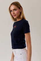 "USA Dog" Embroidered Crew Neck Short Sleeve Tee