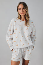 Round Neck Long Sleeve Dog Print Sweatshirt