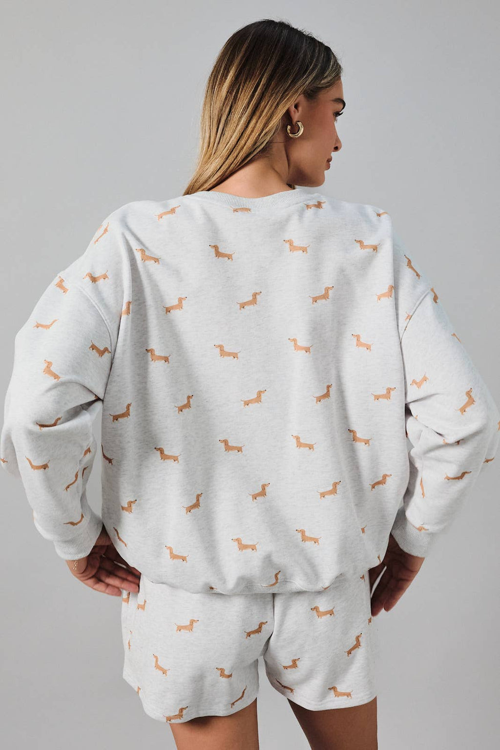 Round Neck Long Sleeve Dog Print Sweatshirt