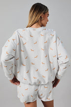 Round Neck Long Sleeve Dog Print Sweatshirt