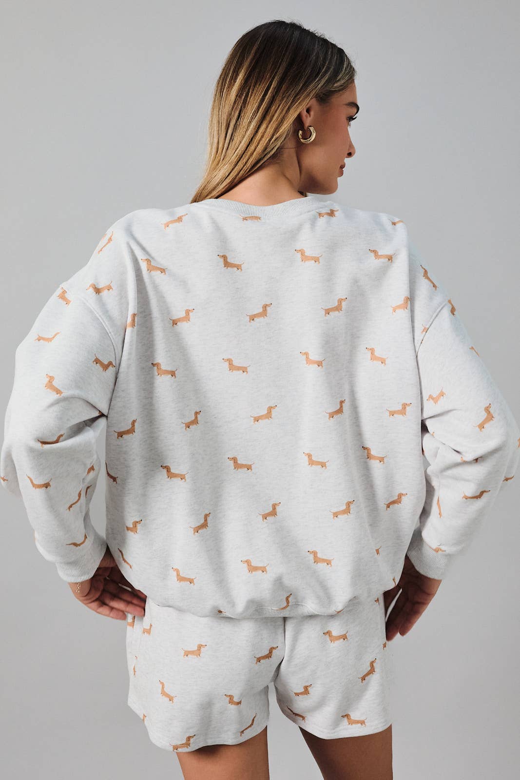 Round Neck Long Sleeve Dog Print Sweatshirt